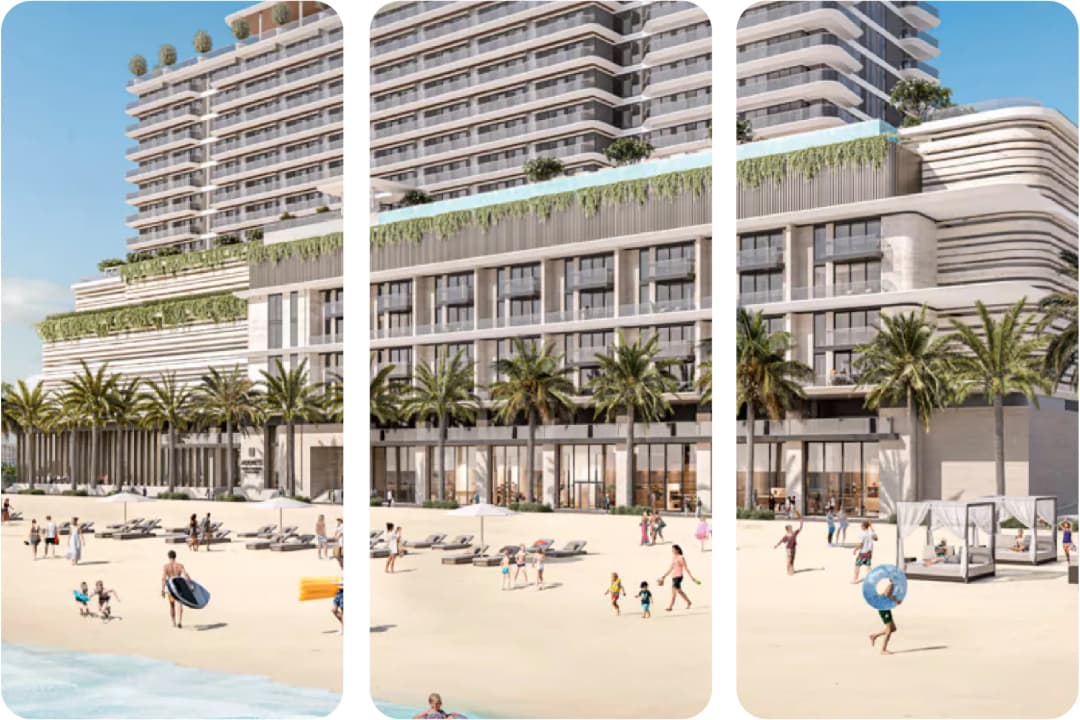 Aerial view of luxury waterfront city with beaches and marinas
