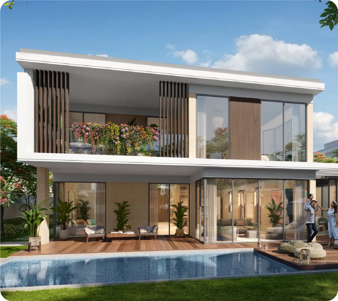 Modern villa with pool and balcony garden