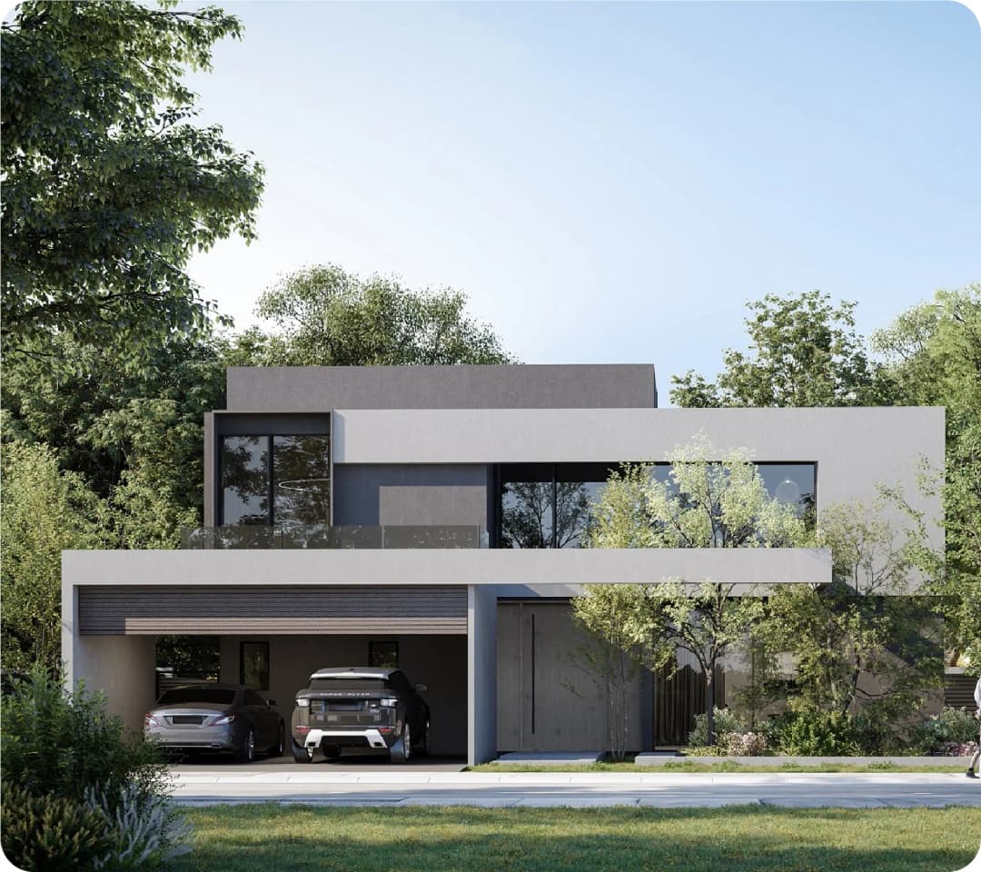 Modern duplex house with sleek architecture and large windows
