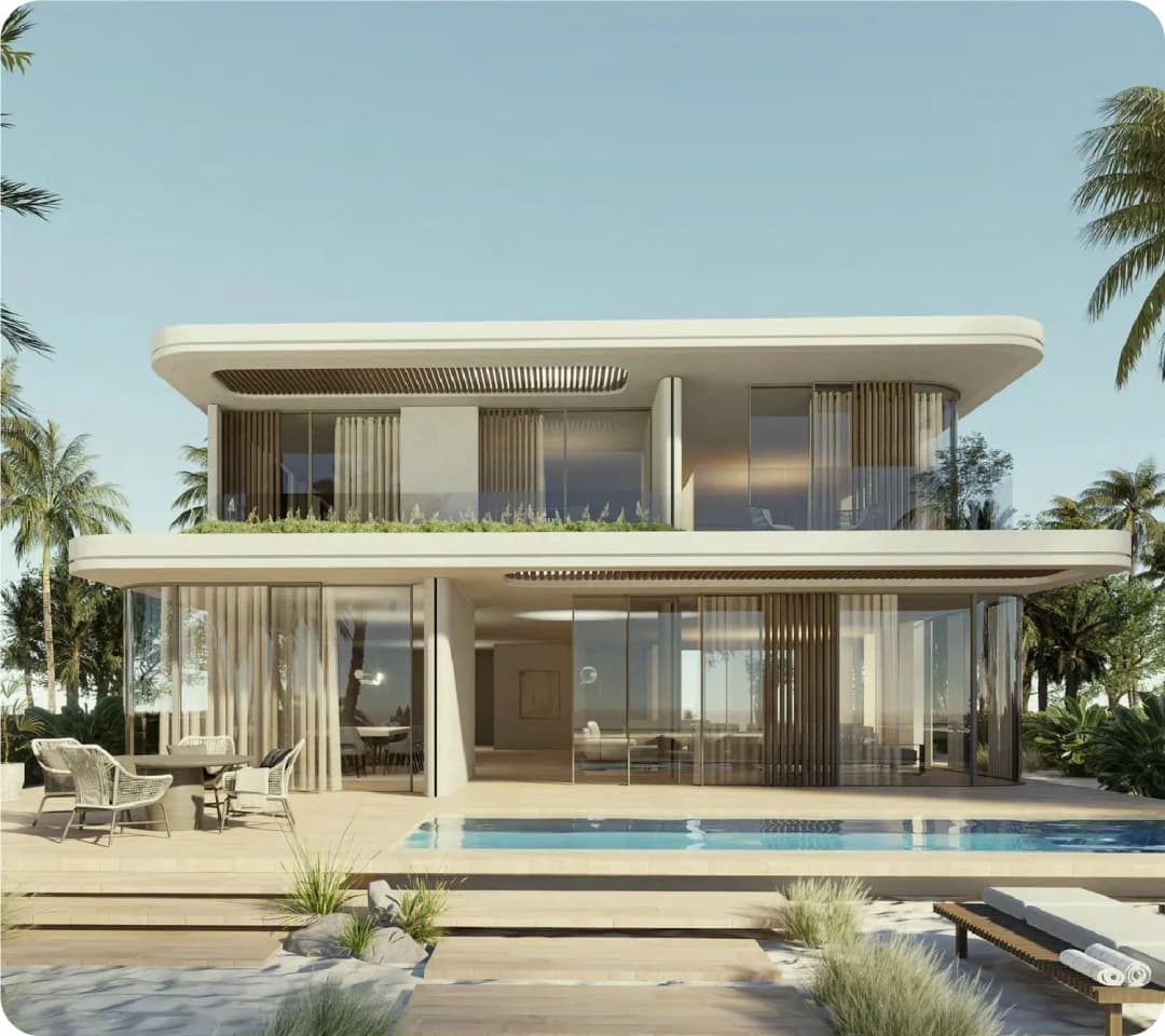 Modern luxury villa with private pool and lush surroundings