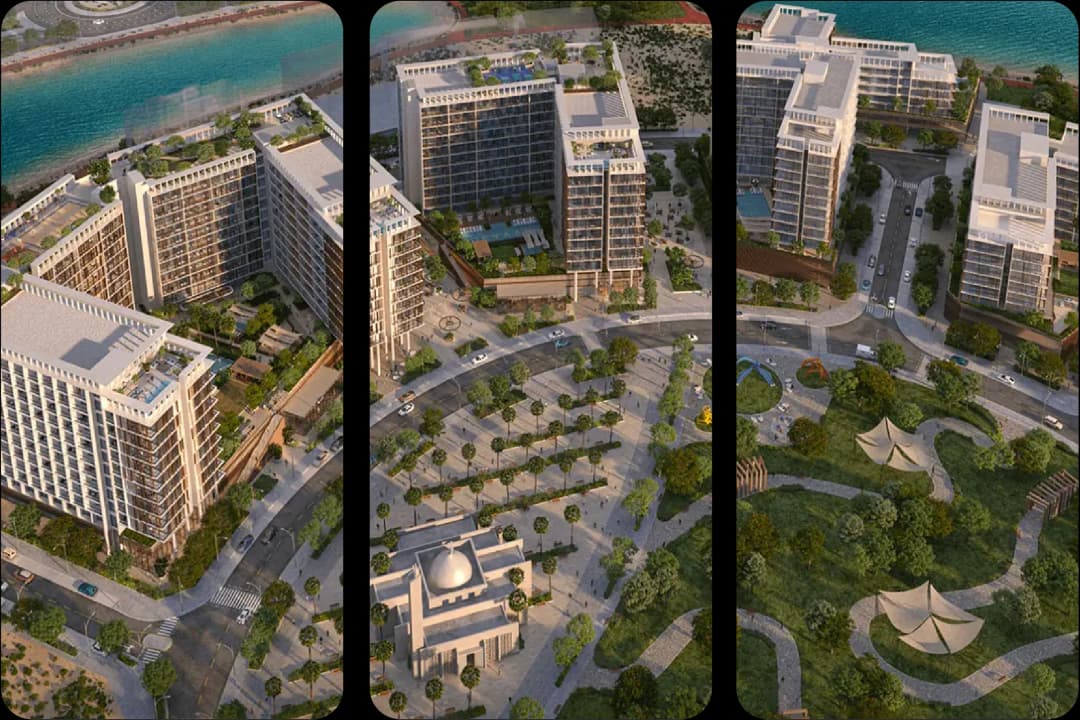 مجمع سكني على الواجهة البحرية مع مساحات خضراء