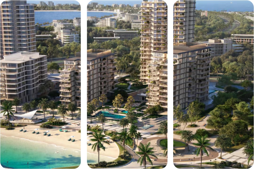 Modern beachfront apartments with pools and green spaces