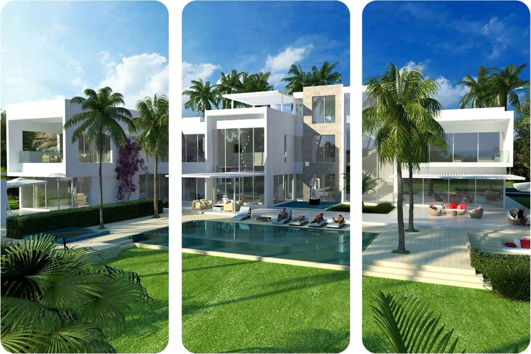 Luxury villa with a pool and palm trees in Dubai