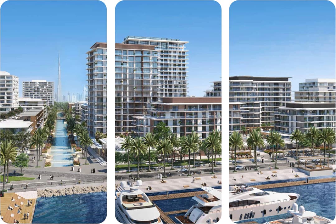 Emaar Sunridge: modern waterfront apartments, palm trees