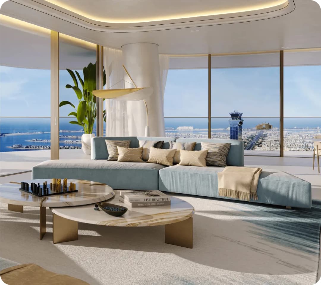 Modern living room with ocean view