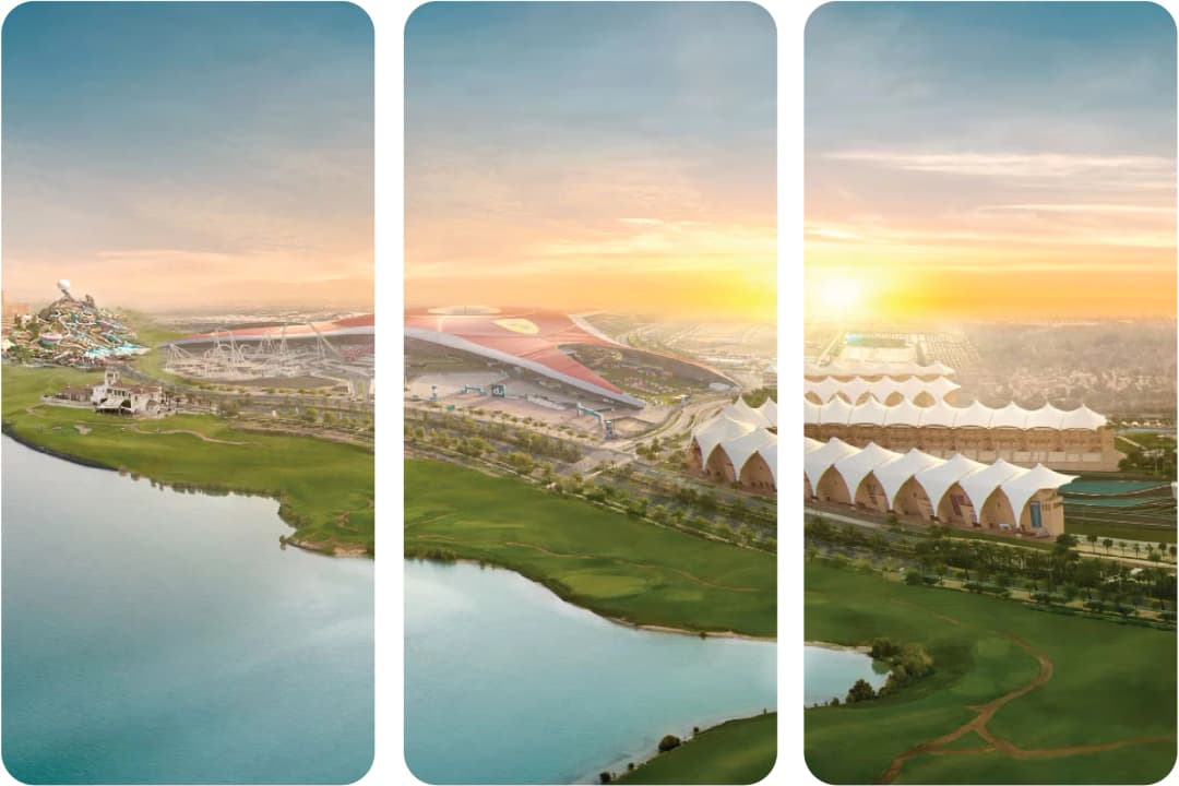 Panoramic view of a stadium and surrounding areas