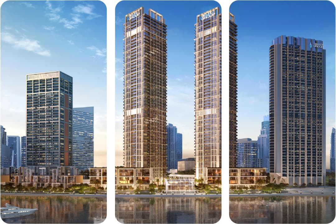 Luxury towers near water with modern architecture