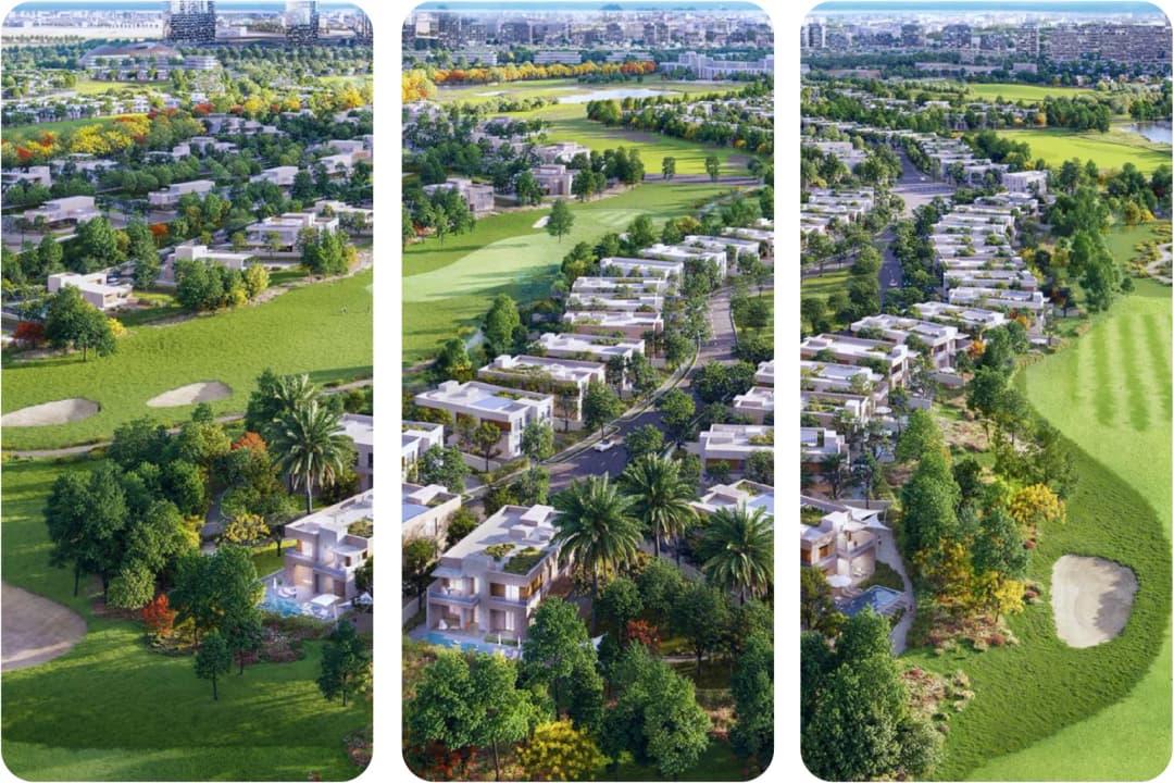 Aerial view of a luxury residential community with golf cours