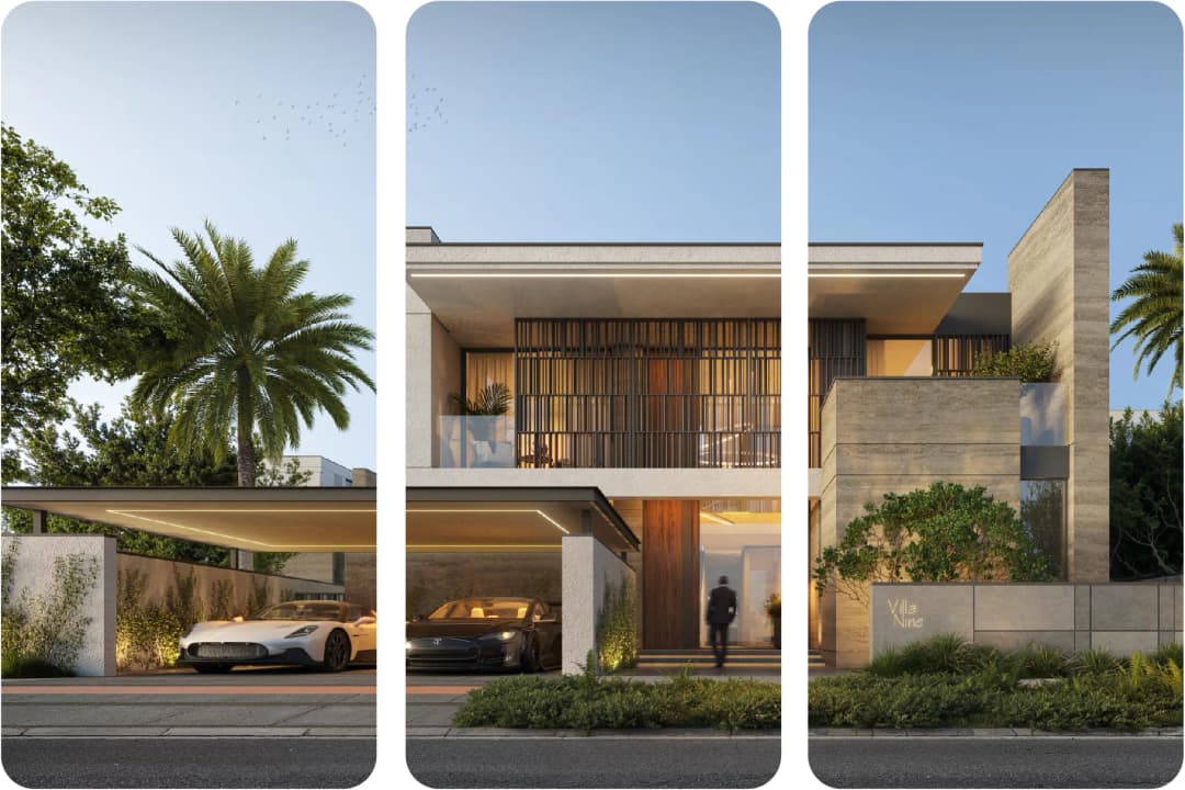 Luxury villa with palm trees and modern architecture