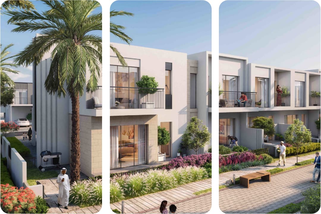 Contemporary home exterior with family walking at dusk