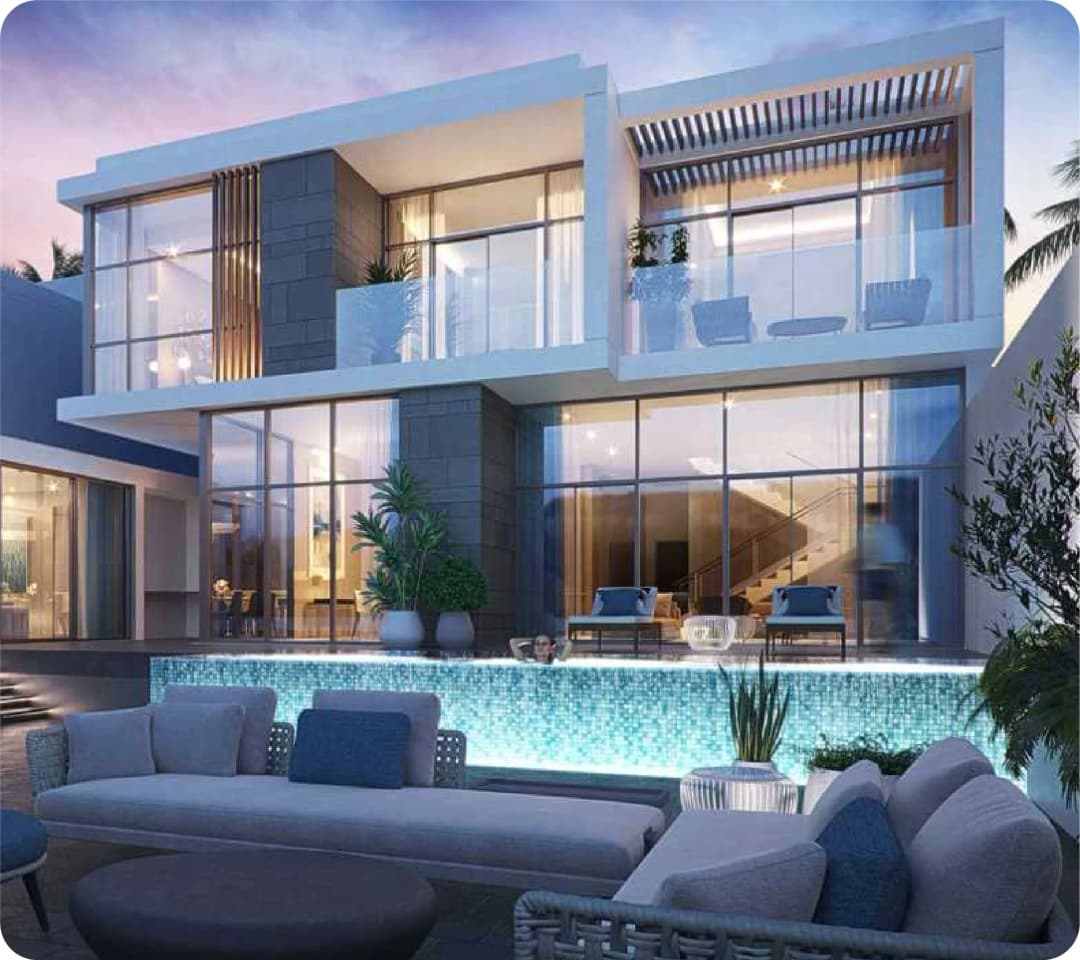 Modern luxury townhouse with a pool and garden