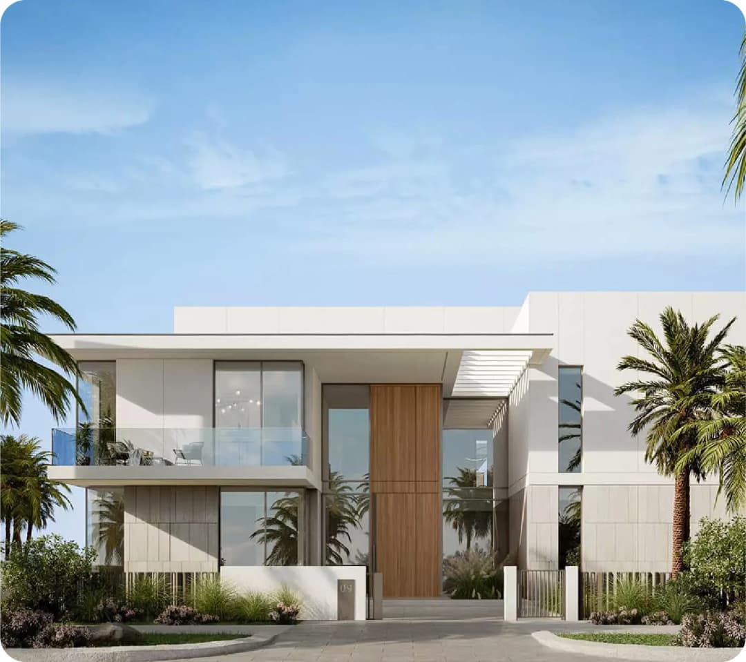 Modern villa with palm trees and contemporary design