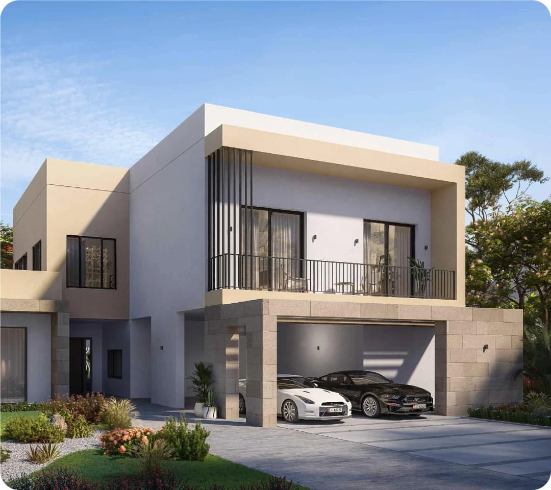 Modern two-story villa with a two-car garage