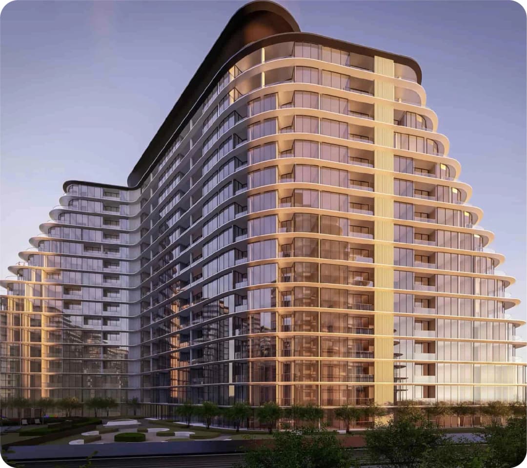 Modern apartment building with curved architecture
