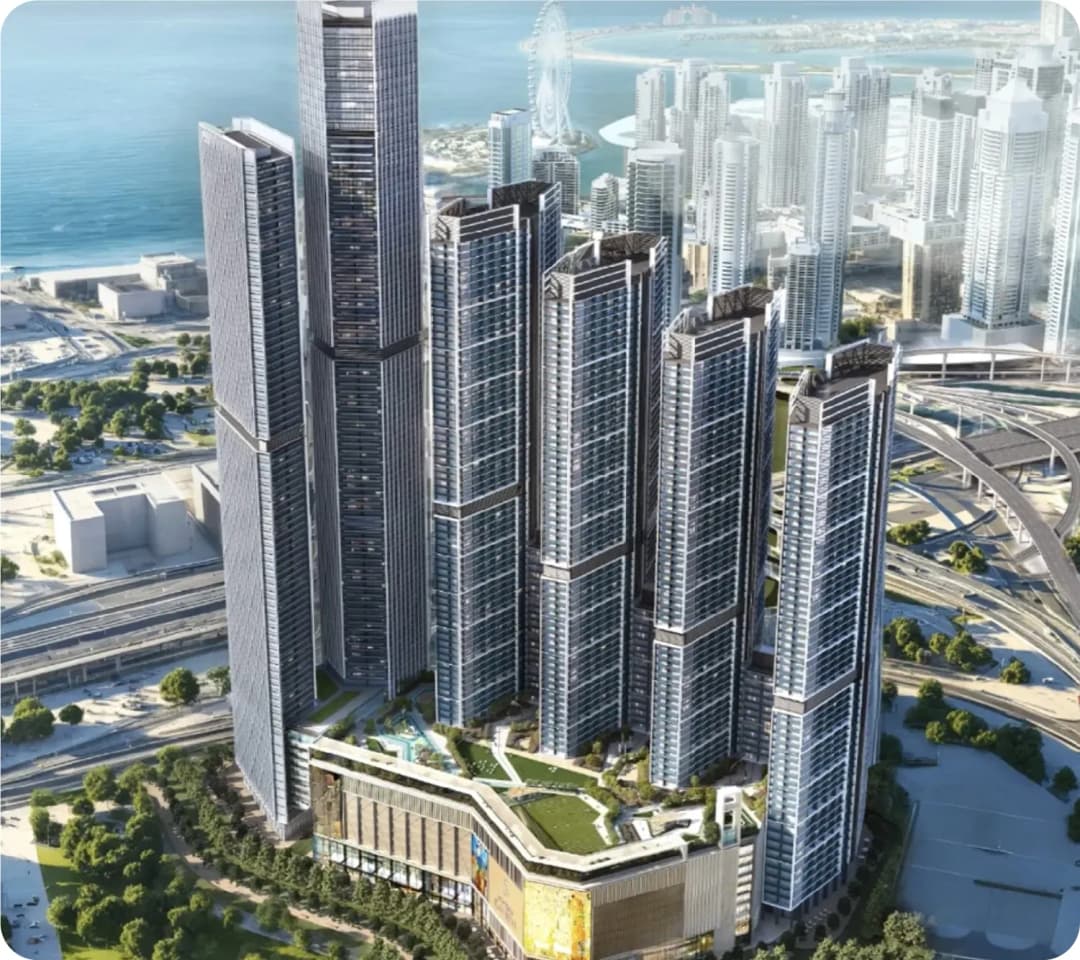 Modern skyscrapers along the coastline with urban view