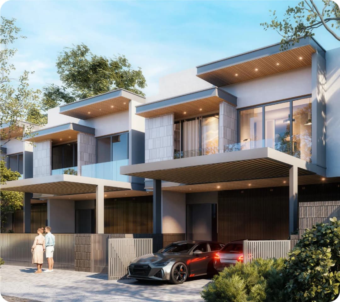 Modern townhouse with contemporary design and car