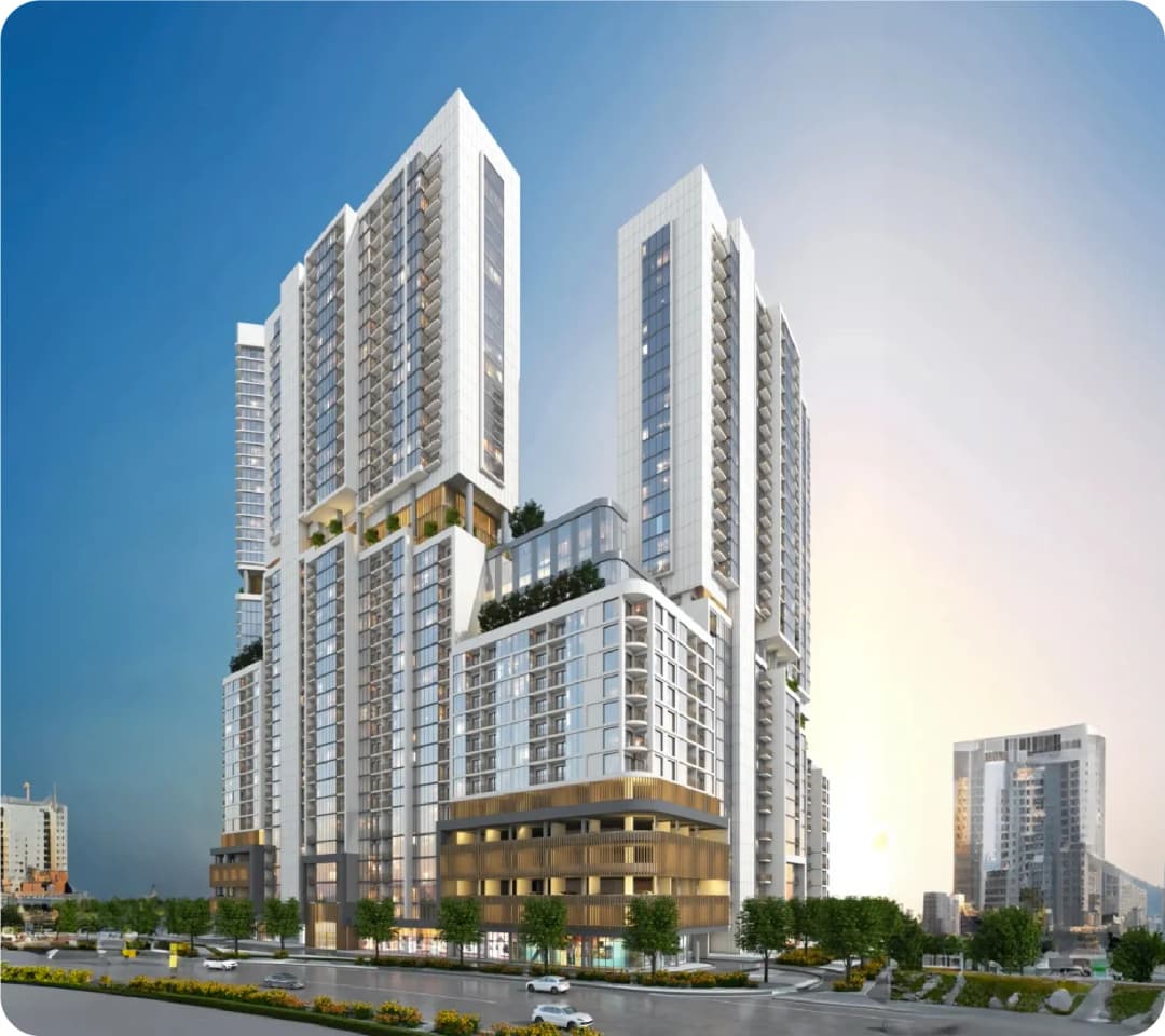 Modern residential buildings in Meydan City, Dubai.