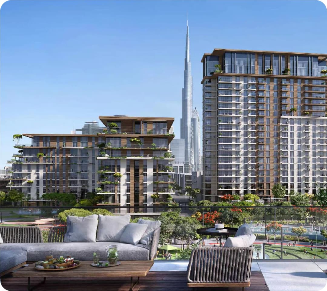 Luxury residential buildings with Burj Khalifa view