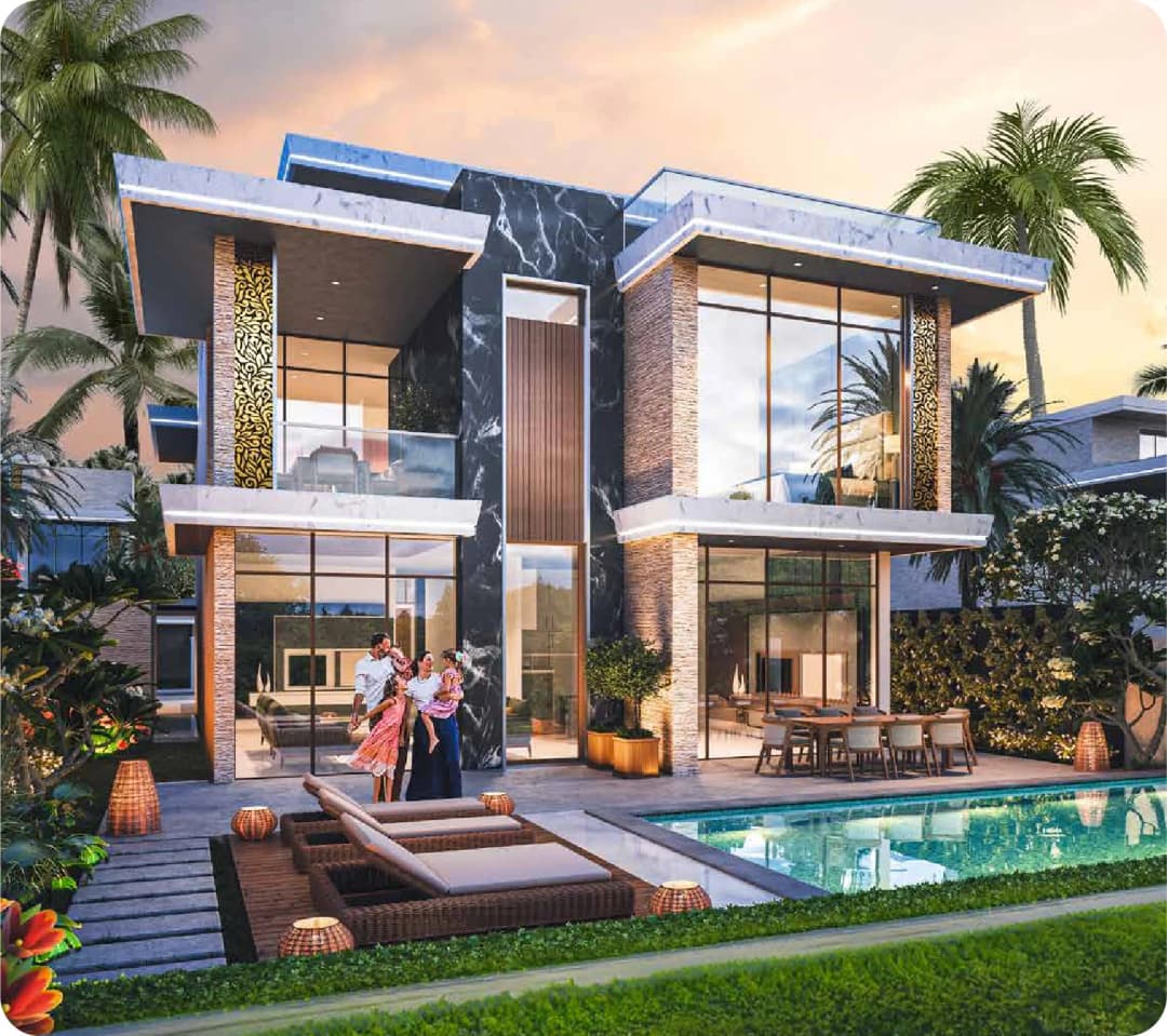 Modern villas with a golf course view in a luxury community