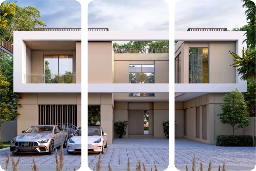 Luxury modern villa with sleek design and private garage