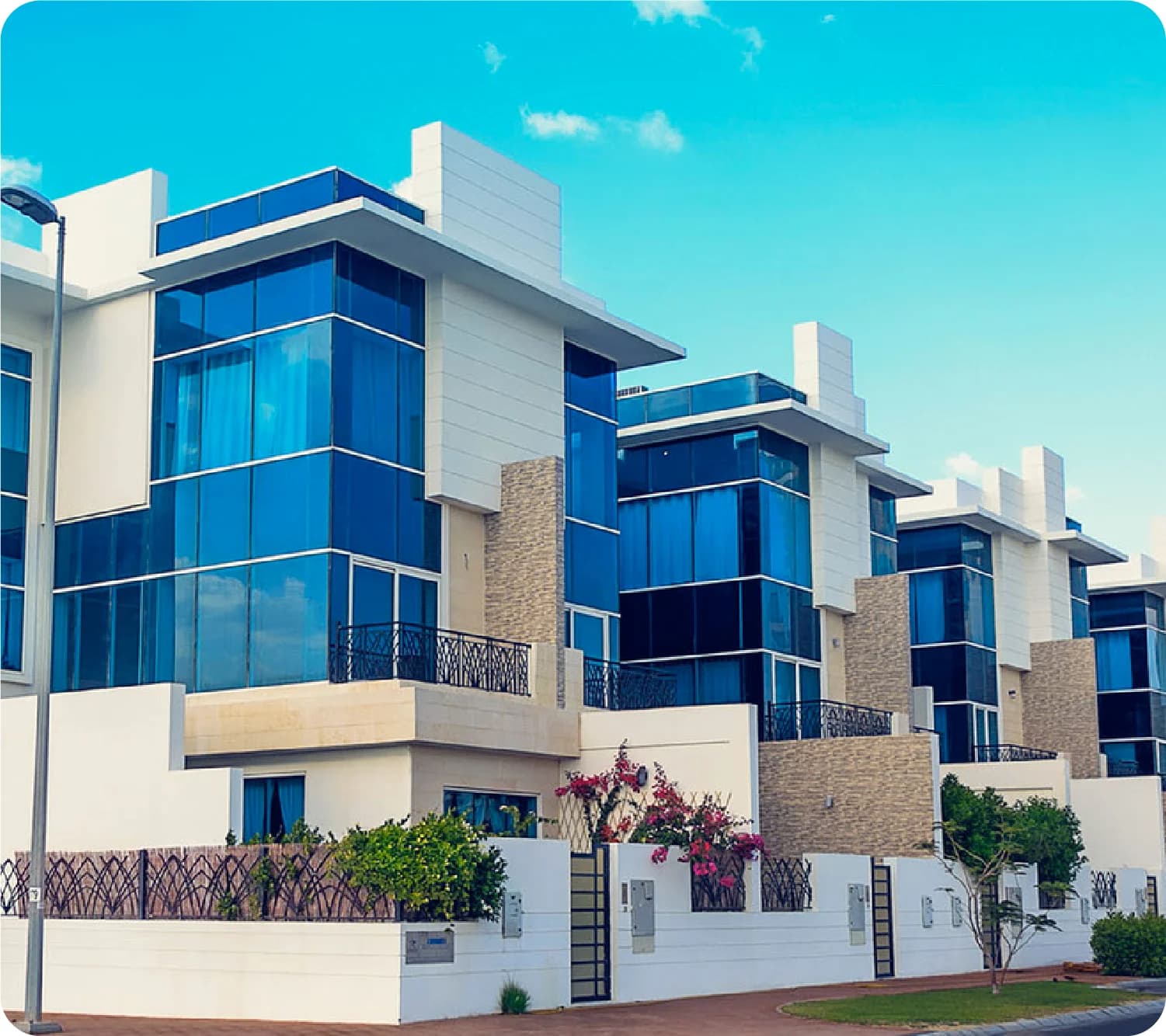 Contemporary residential complex with scenic views and pool