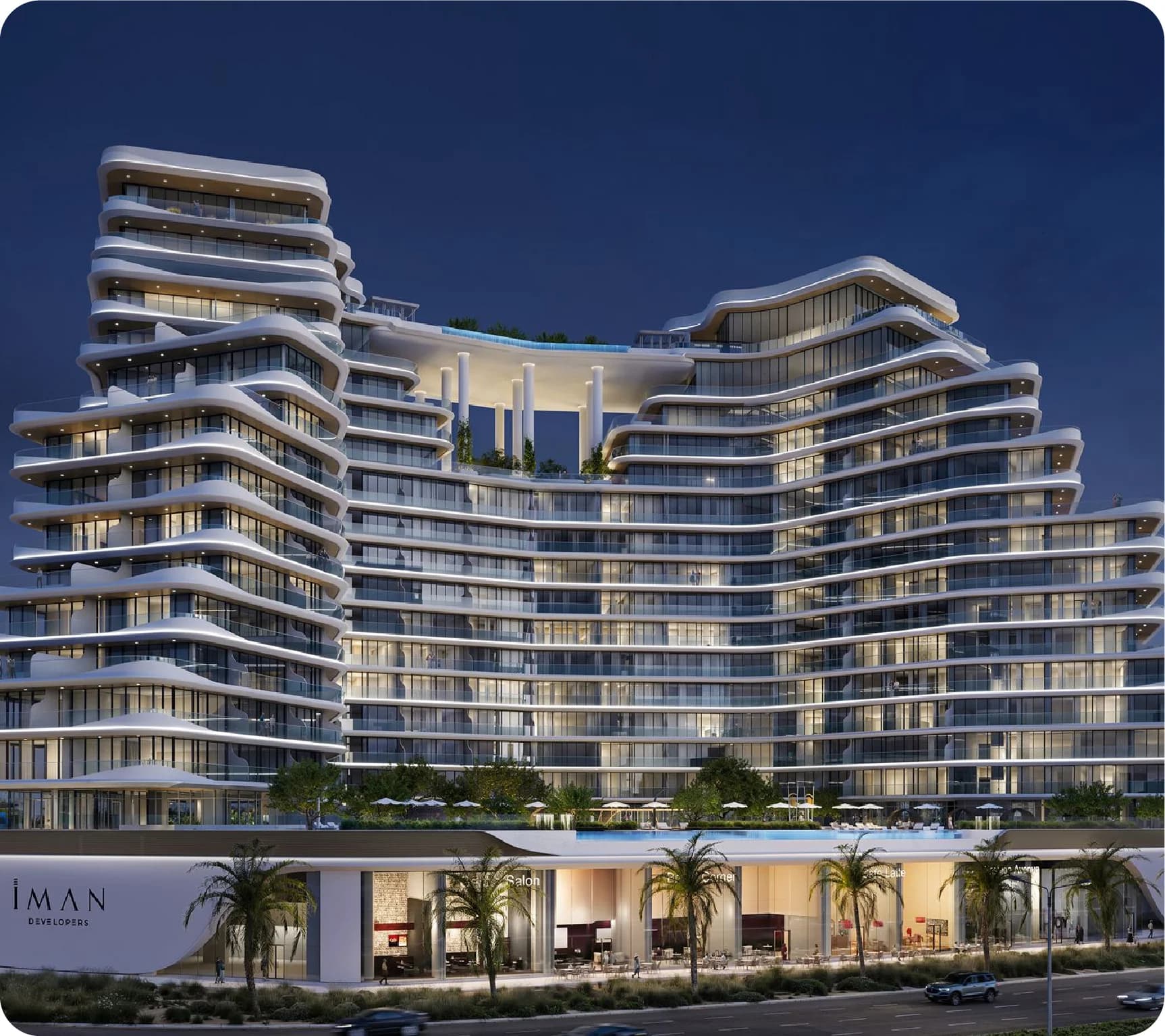 IMAN Developers' luxurious residential building at night