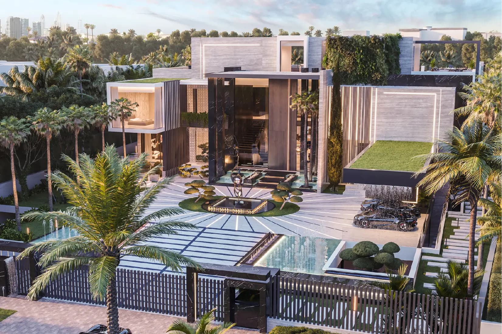 Modern villa with stunning driveway and landscaping