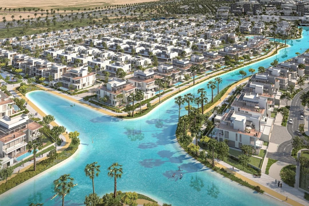Luxury residential area with waterways and villas