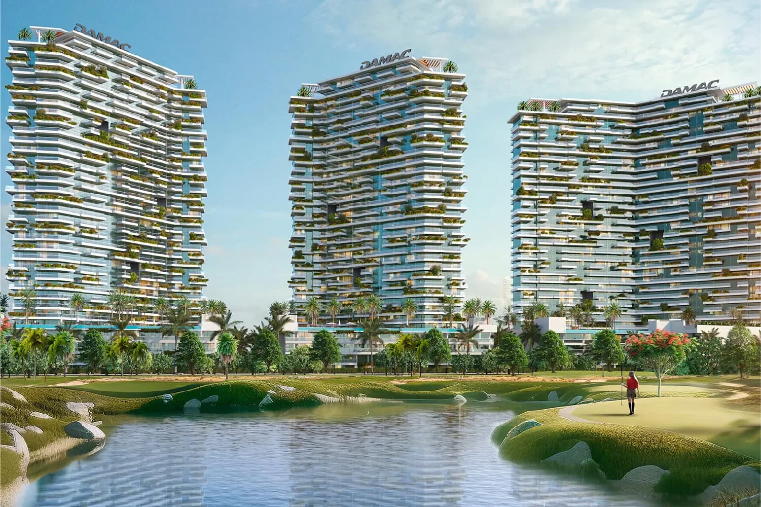 Modern ELO Towers by DAMAC at night