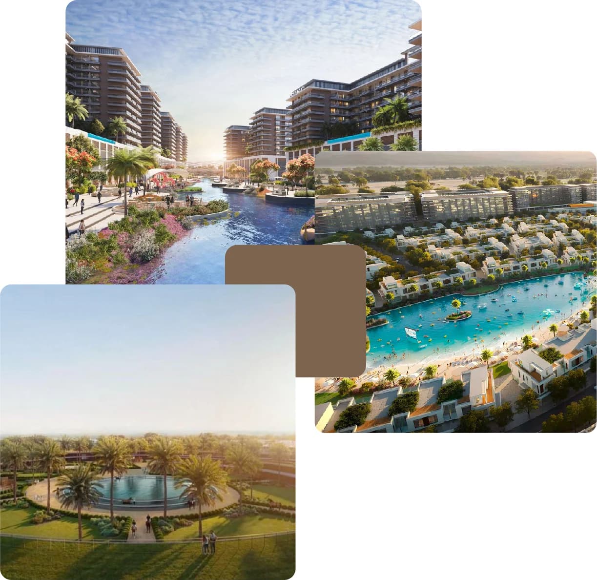 Resort-style lagoon with modern villas and towers