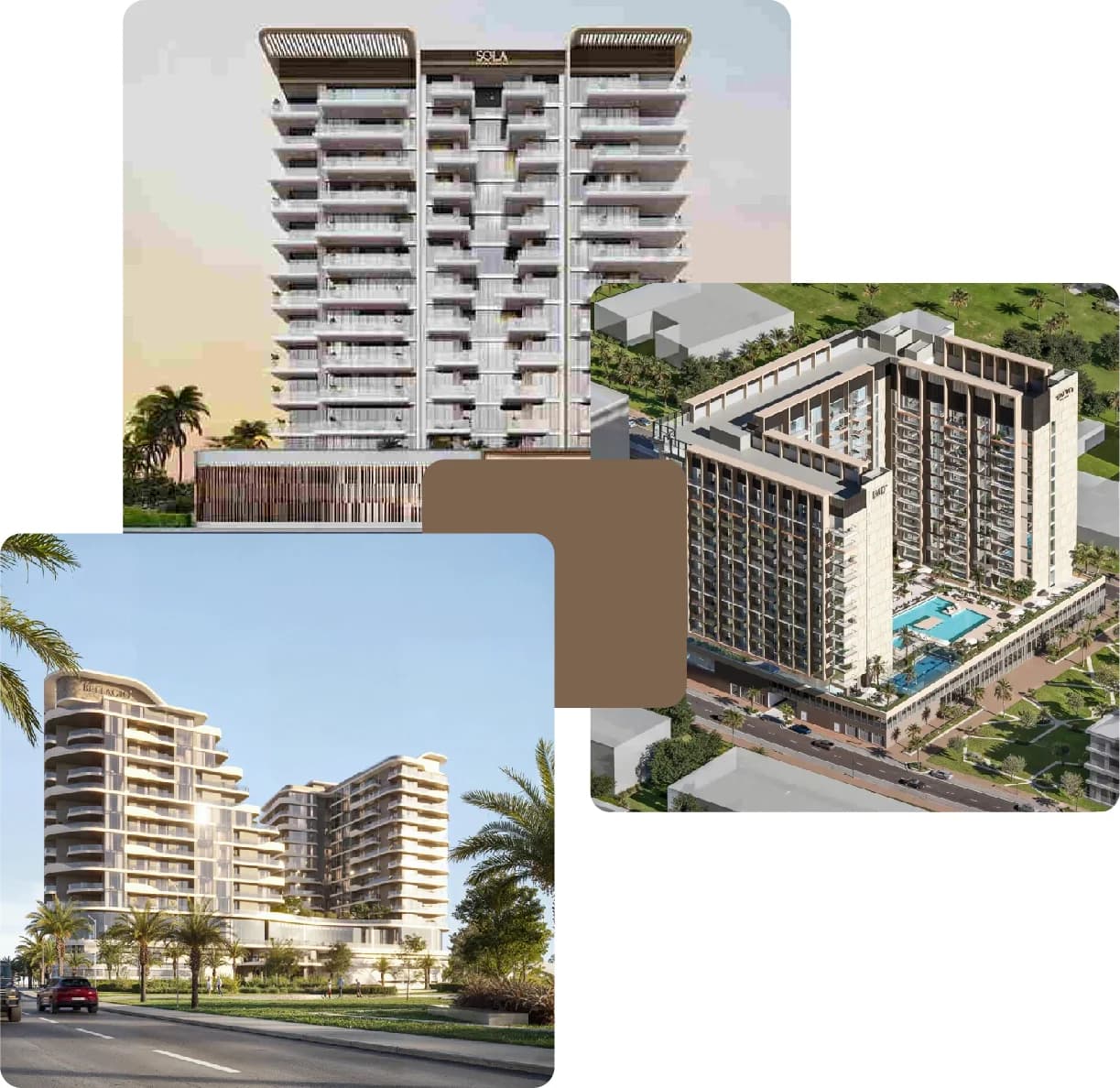 Luxury residential buildings with landscaped surroundings