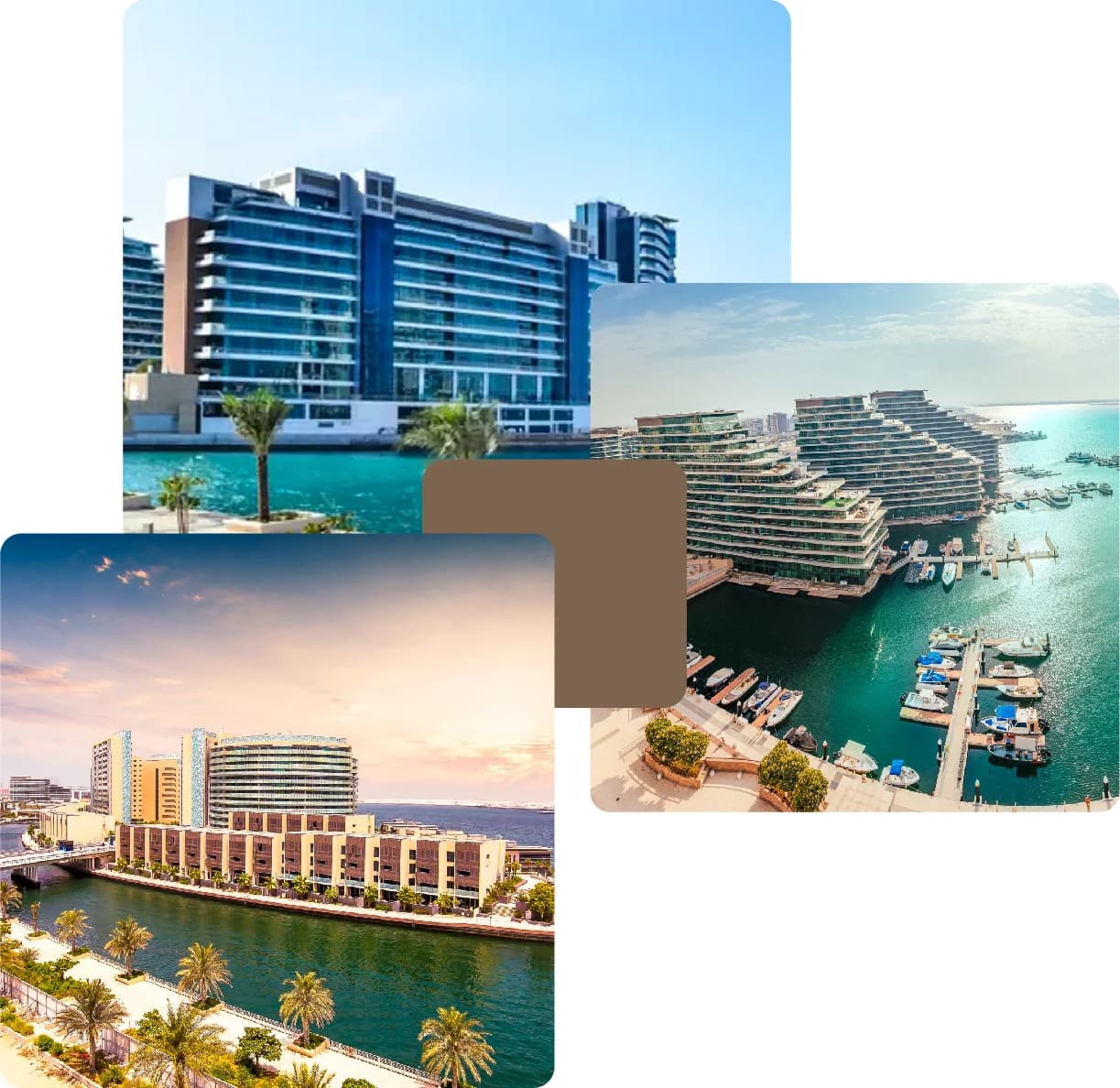 Modern waterfront buildings with marina views