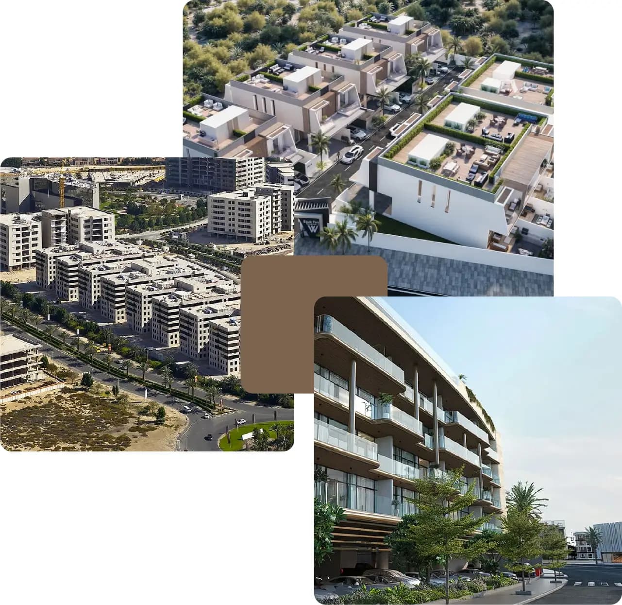 Aerial view of modern residential buildings and villas