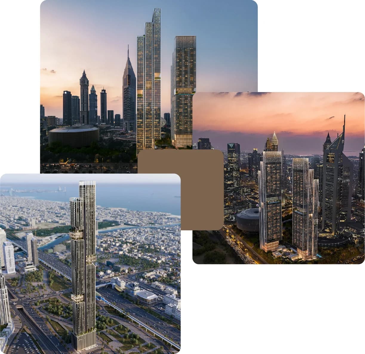 Dubai modern skyscrapers and city skyline views