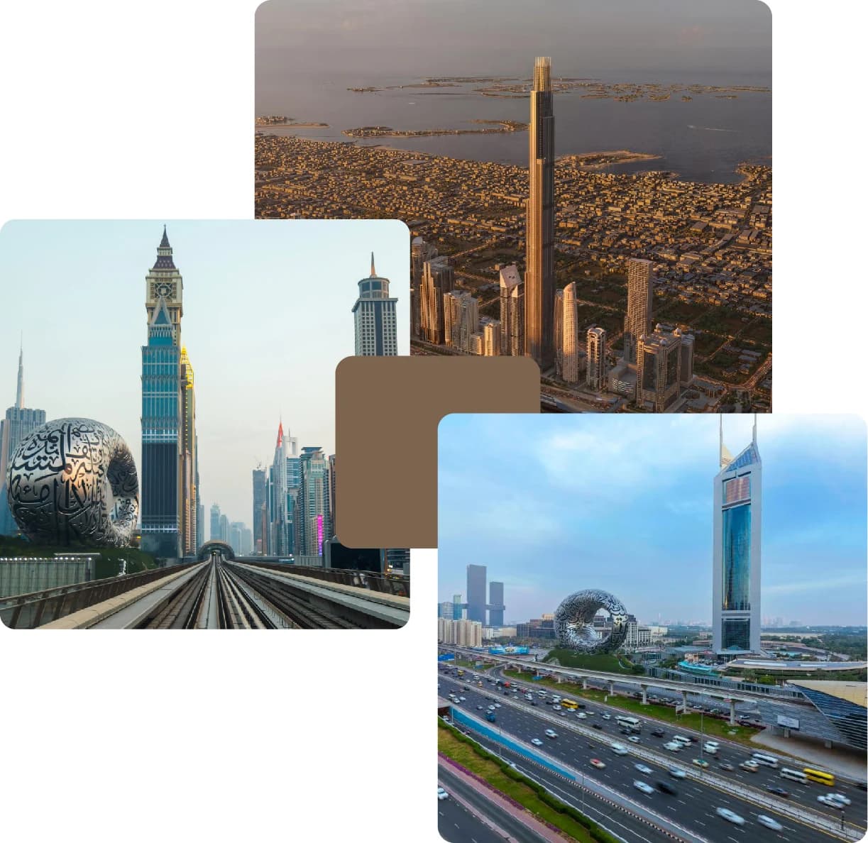 Dubai skyline with iconic towers and Museum of Future