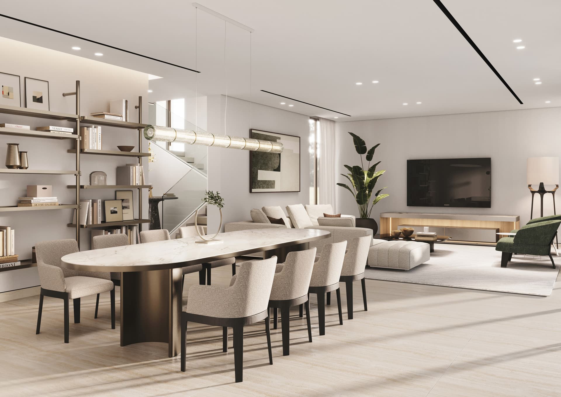 A modern open-plan living and dining area