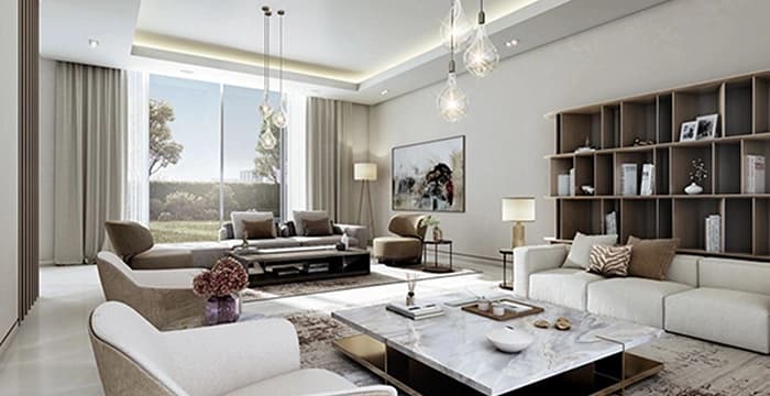 Spacious living room with cozy modern decor