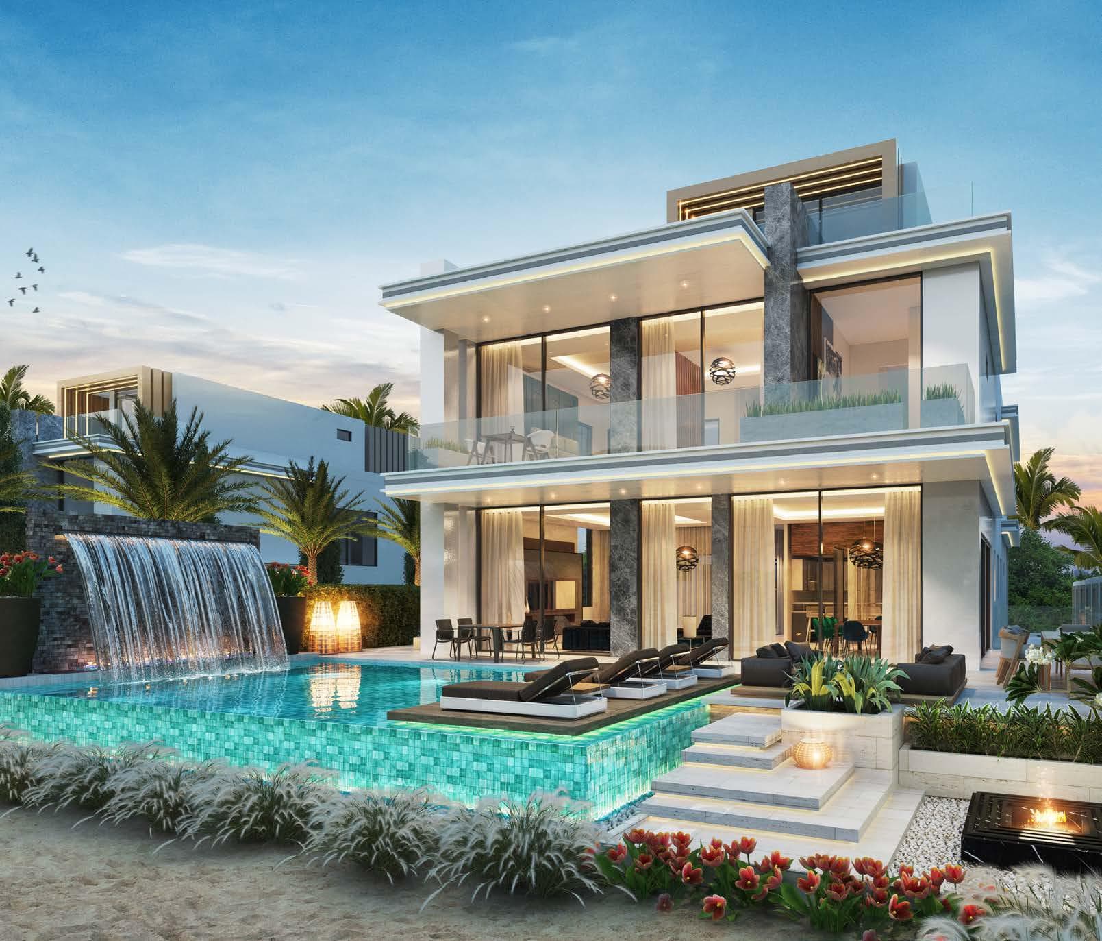 Luxury villa with infinity pool and waterfall feature