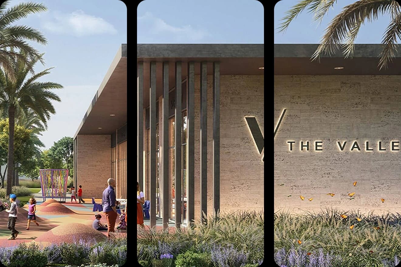 Modern community center with kids and trees