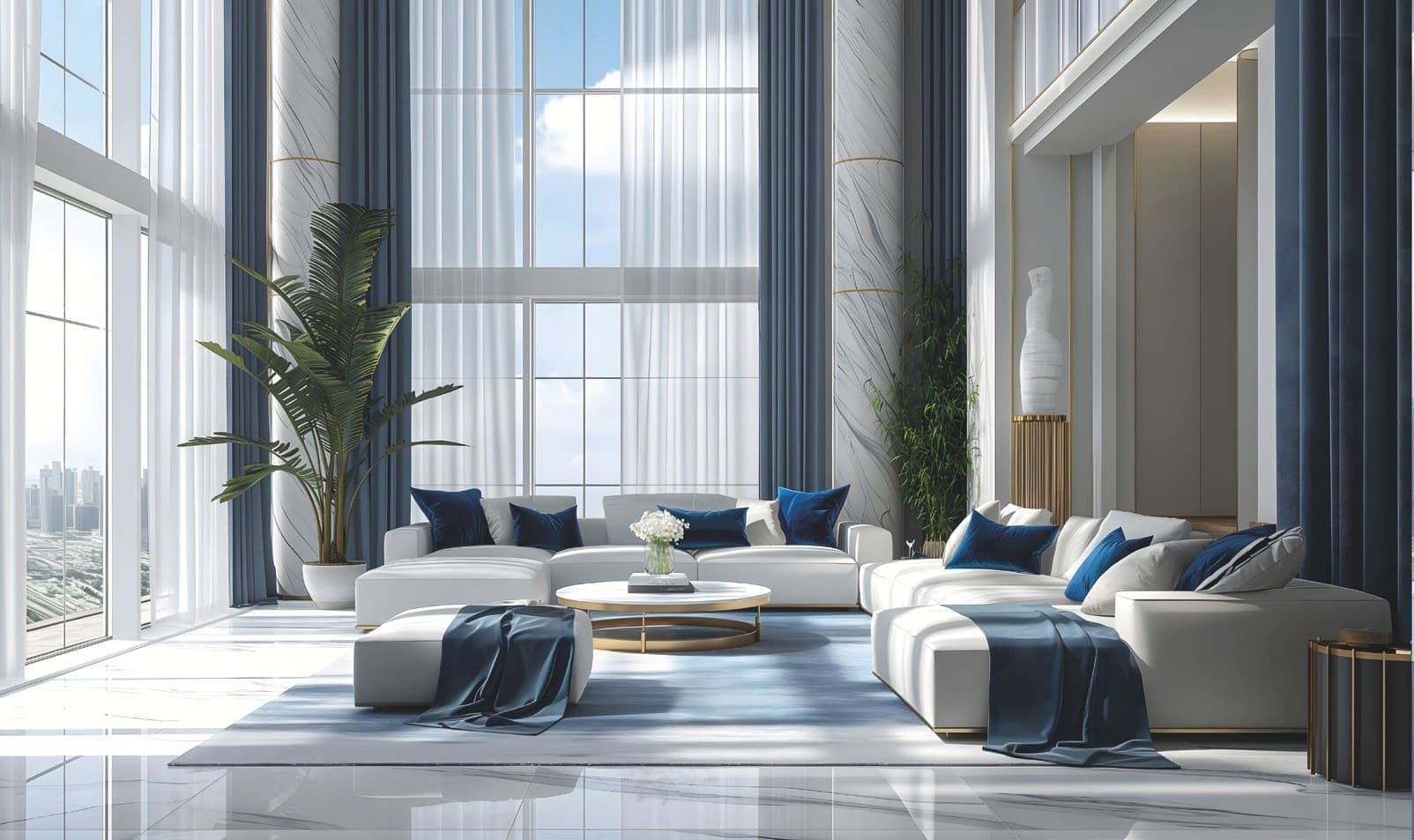 Spacious living area with Burj Khalifa view