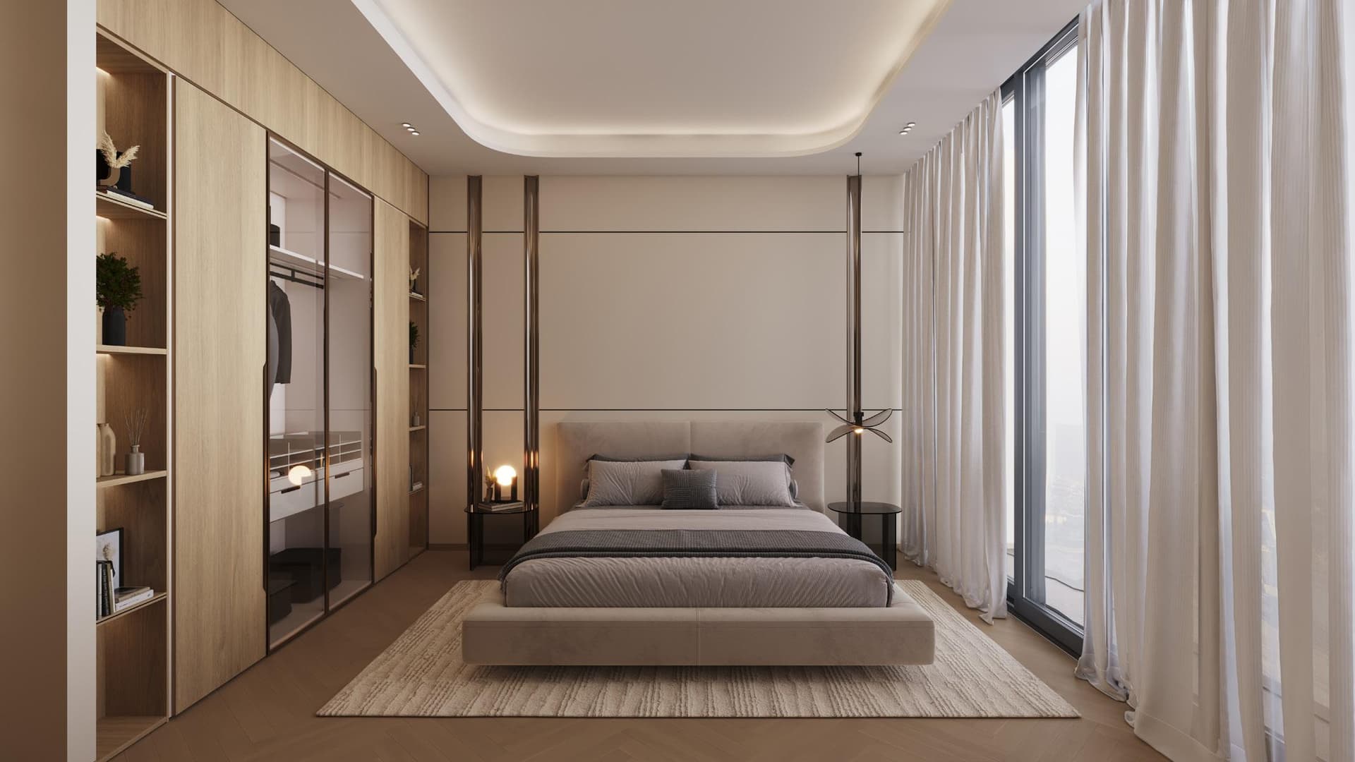 Elegant and modern bedroom with stylish decor and furniture