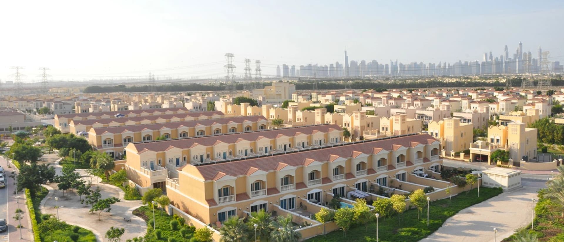 Suburban housing development near a distant city