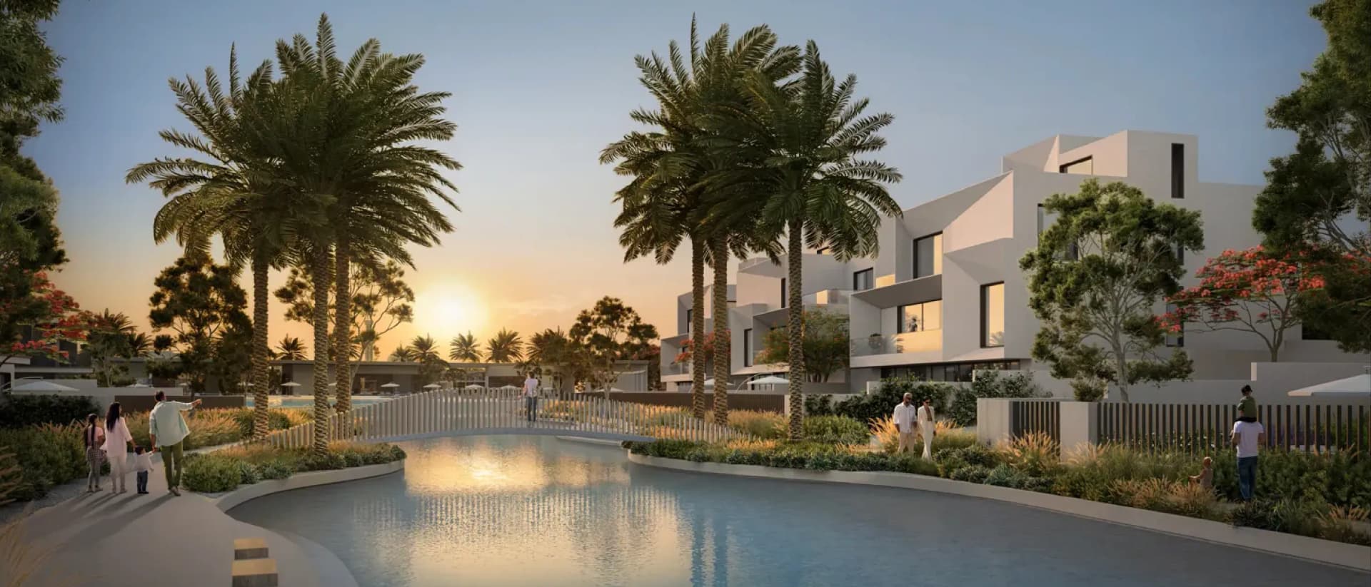 Luxury modern home, palm trees, peaceful neighborhood