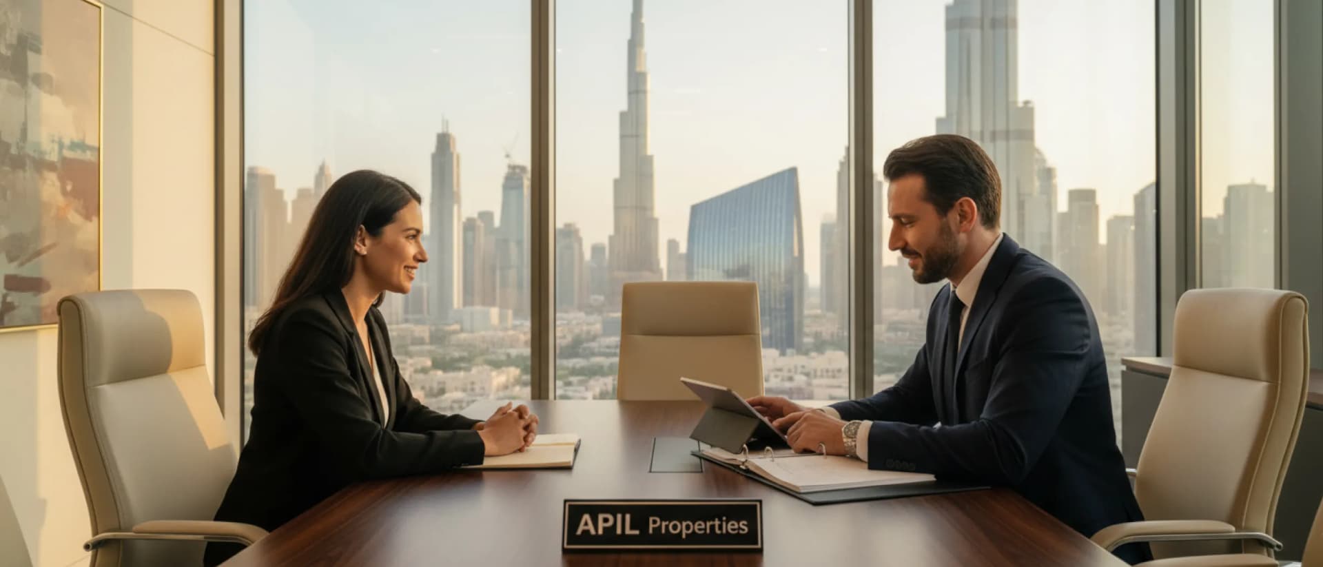Business meeting at APIL Properties Dubai office