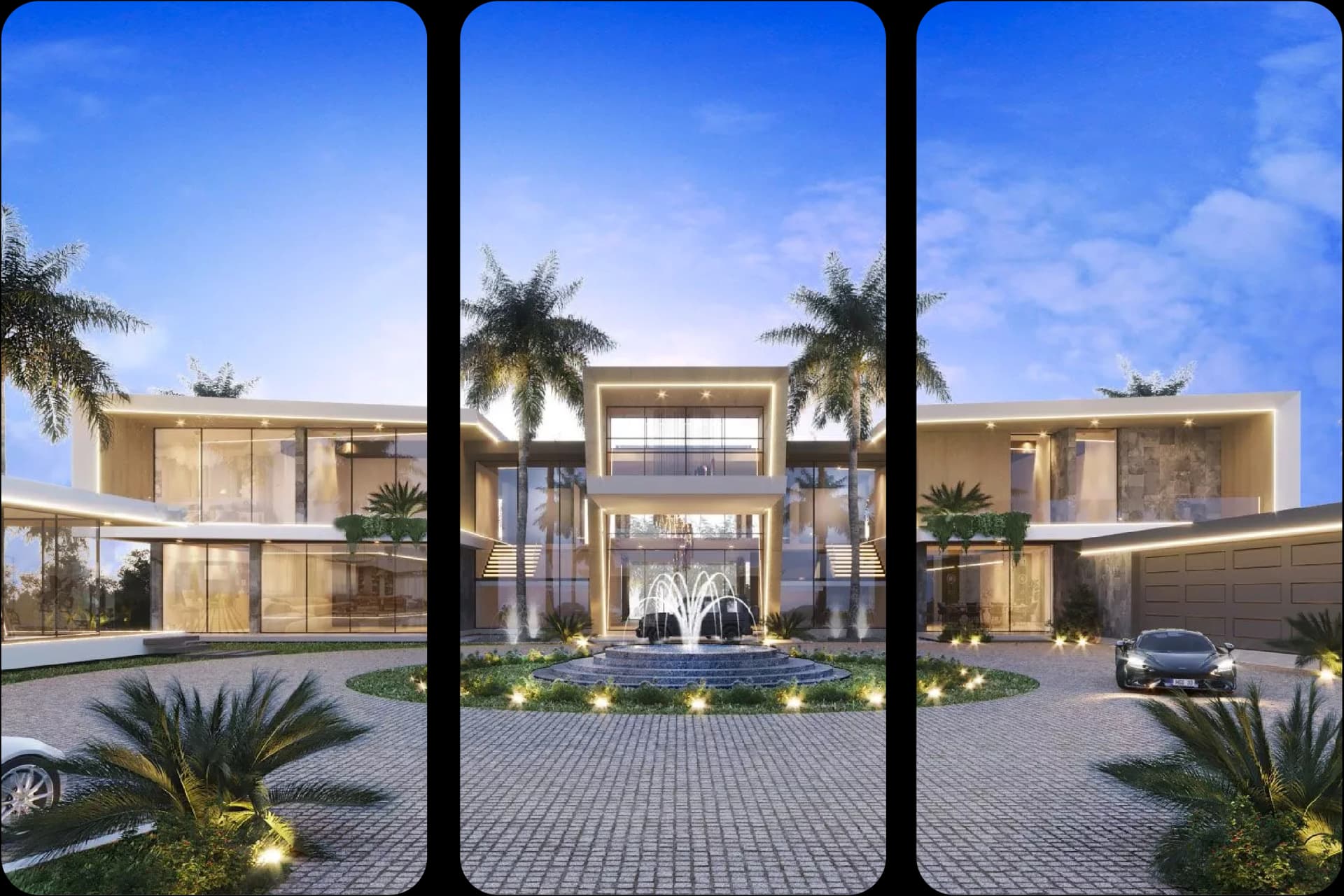 مدخل قصر أوهانا المواجه للبحر مع نافورة