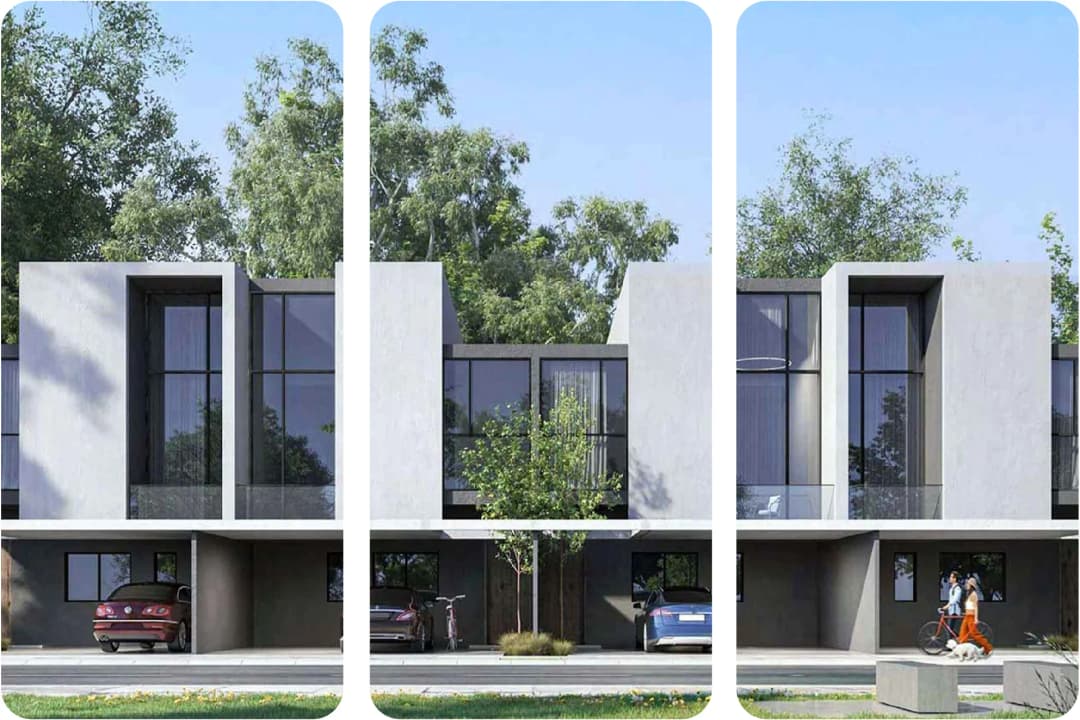 منزل تاون هاوس حديث ذو نوافذ زجاجية وموقف سيارات