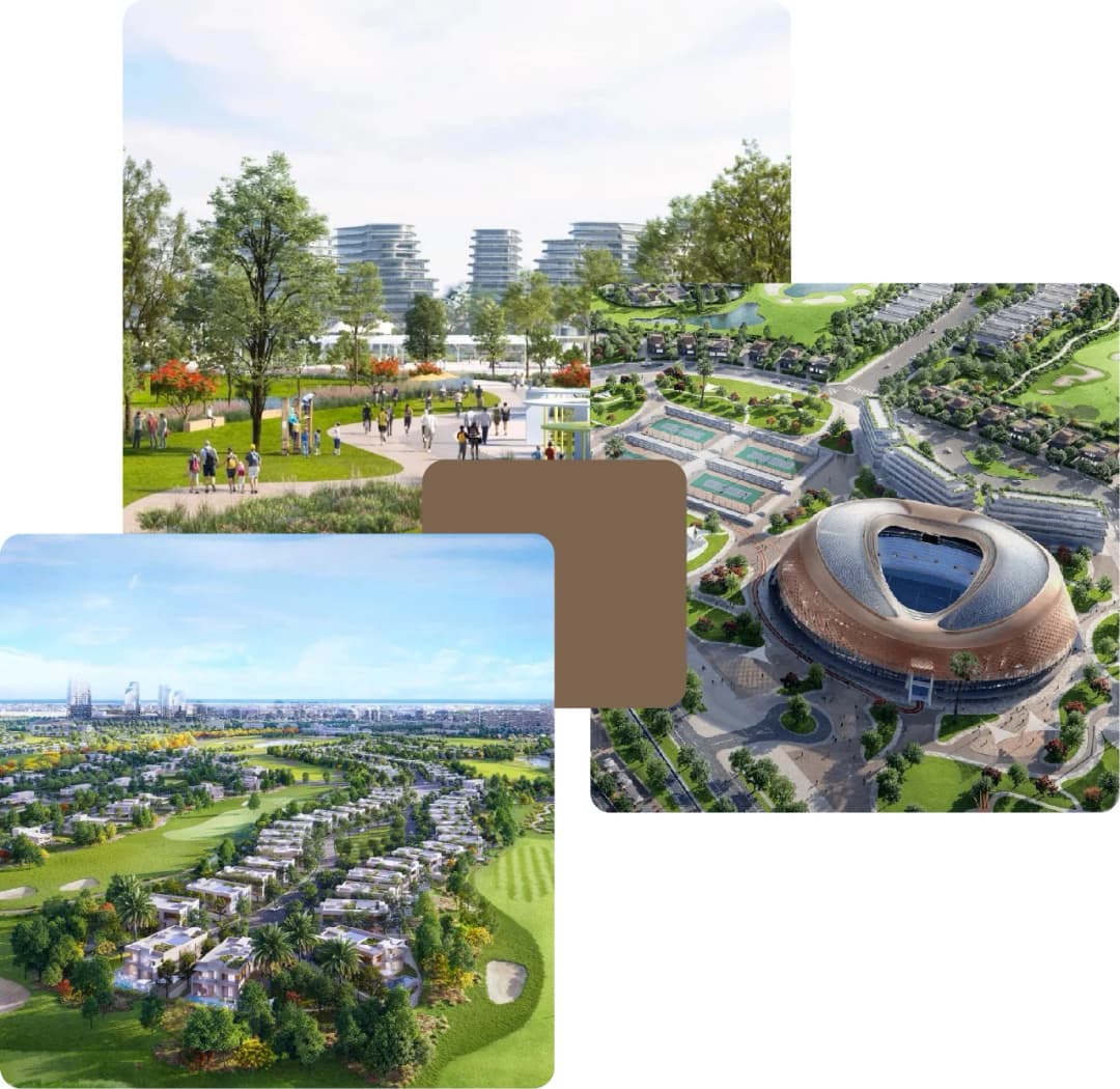 Modern park, stadium, and residential community