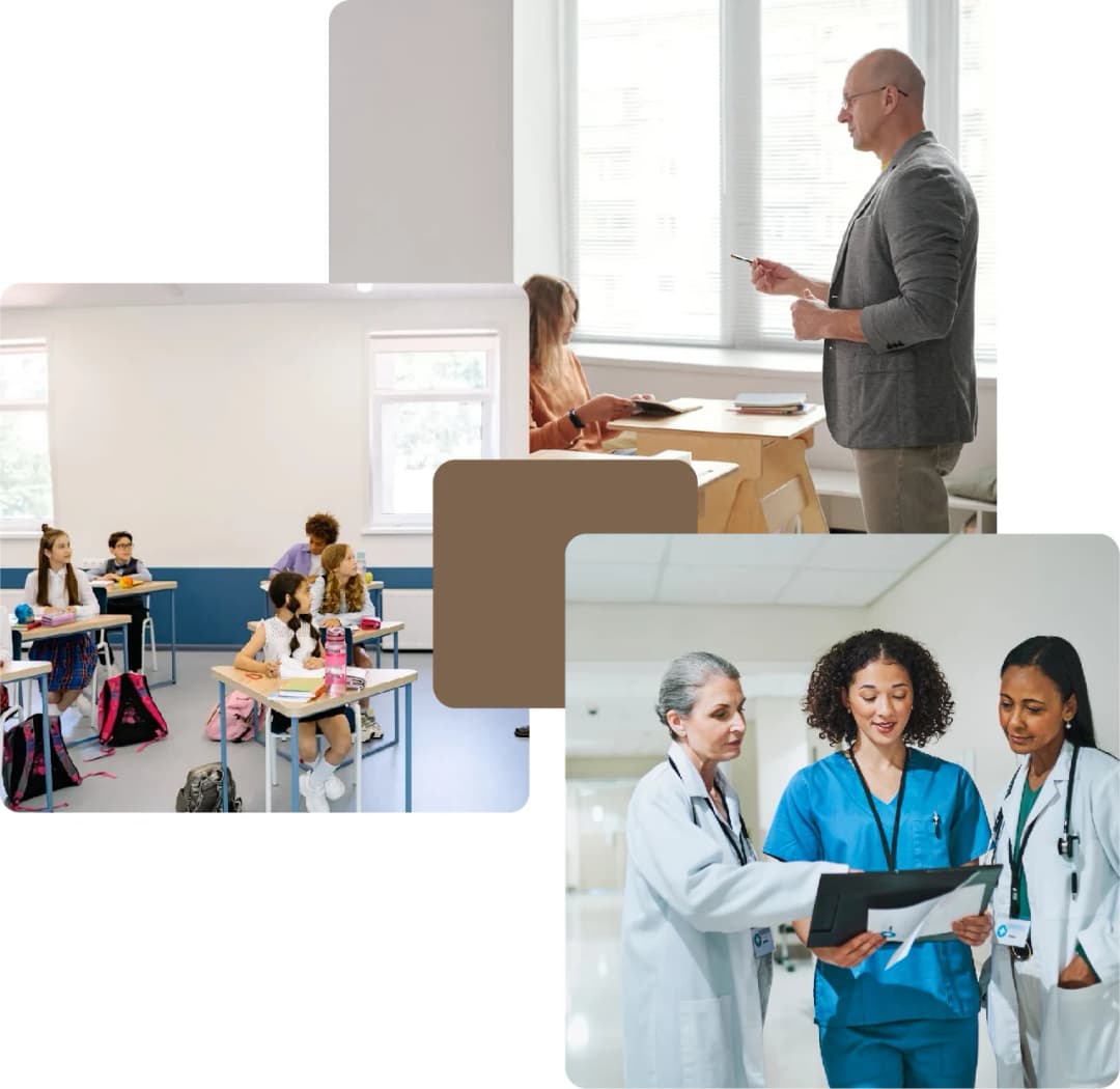 Classroom, teacher, and healthcare professionals
