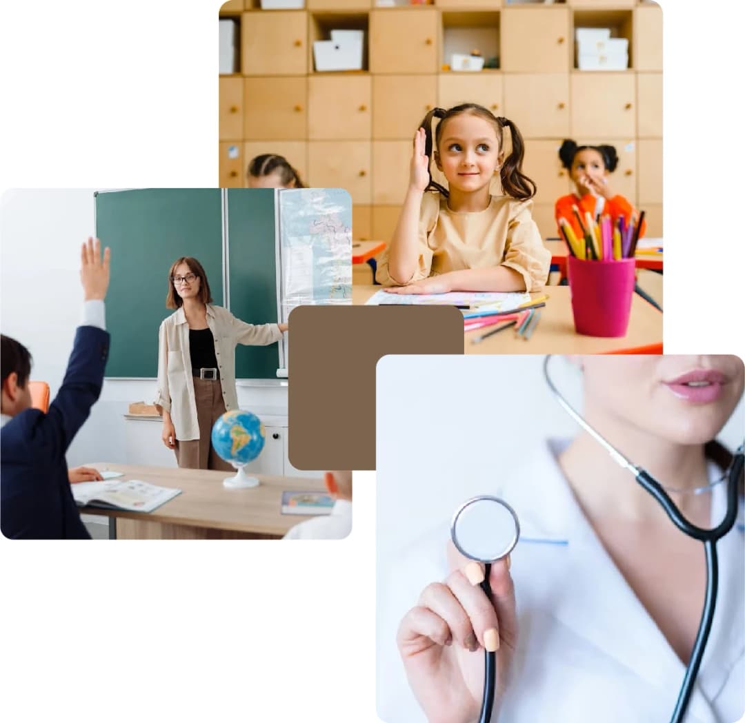 Children learning and healthcare professional