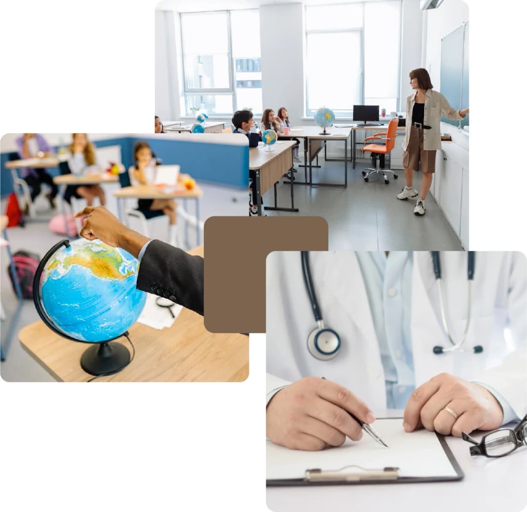 Classroom and doctor office in education zone